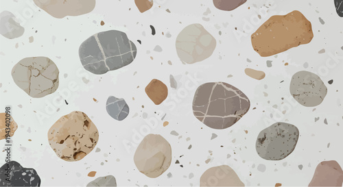 Pebbles and Stones on White Background.