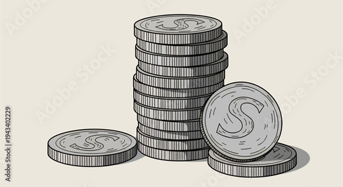 Stack of Silver Coins Illustration.