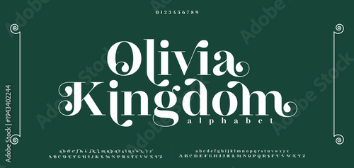 Olivia Kingdom Elegant alphabet letters font logo. Typography luxury classic lettering serif italic fonts decorative wedding vintage retro brand logos. vector illustration