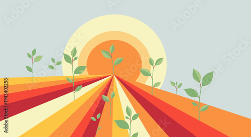 Vibrant Orange Field with Sprouts.