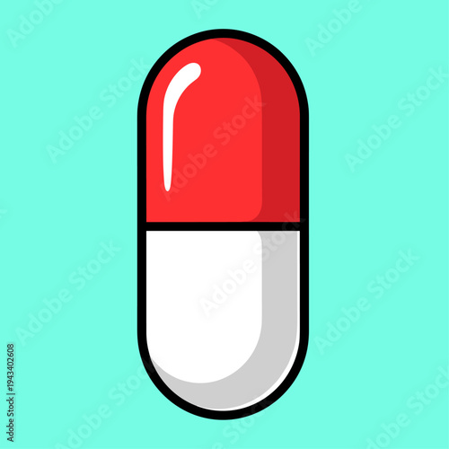 A vibrant red capsule against a teal background conveys a sense of medical advancement and potential solutions. Suitable for healthcare campaigns and 
