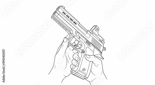 Hands loading magazine into handgun, close-up, tactical firearm, shooting sports