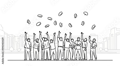 Group of people throwing seeds in the air, celebrating success and growth