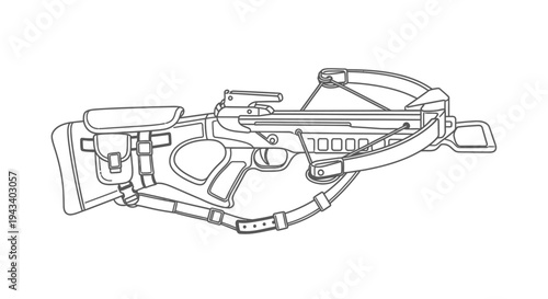 Hunting Crossbow with Scope and Sling - Line Art Illustration