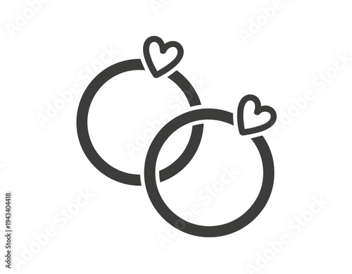 Two Interlocking Wedding Rings with Small Hearts on White Background Icon love marriage