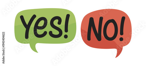 Green Speech Bubble with YES and Red Speech Bubble with NO Side by Side vector illustration