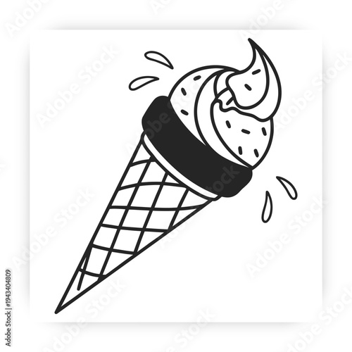 Ice cream cone vector, soft serve dessert icon, waffle cone illustration, frozen snack design, sweet food symbol, summer treat graphic, black minimal artwork.