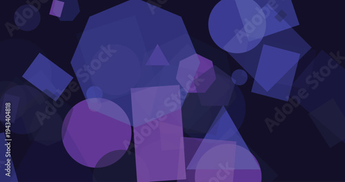 Deep purple abstract geometric shapes overlap with transparency, modern minimalist design elements