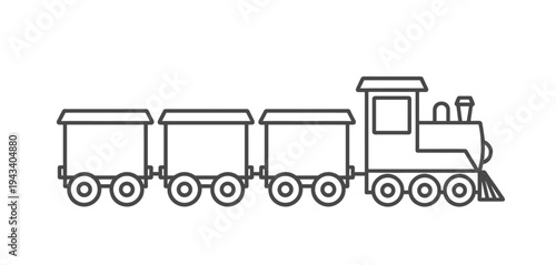 Simple Line Drawing of a Steam Locomotive with Three Cargo Cars on White Background train engine
