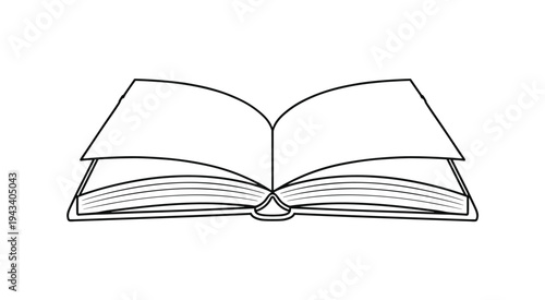 Open Book with Blank Pages and Visible Spine on White Background empty