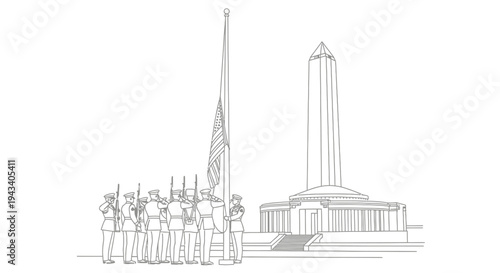 Military Honor Guard Ceremony at National Monument with American Flag