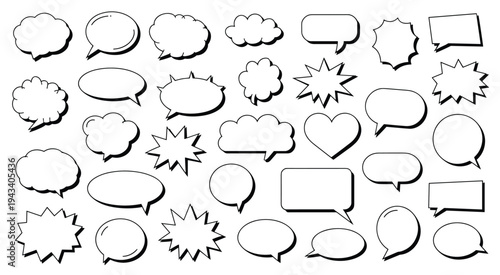 Collection of diverse hand-drawn speech and thought bubble shapes