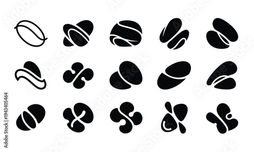 Collection of black and white coffee bean illustrations