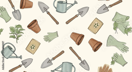 Gardening Tools and Accessories Pattern.