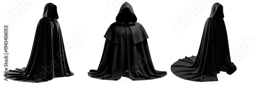 Tableau sur toile Set of black hooded cloaks and dark fantasy robes transparent background png