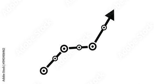 Business growth chart graph with increasing arrow trend line and connected dots on white background for finance success concept