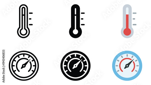 Temperature and Speedometer Icons on White Background