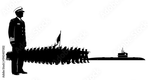 Naval Officer Inspects Submarine Crew Marching Past