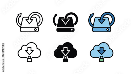 Cloud Computing Icons with Download and Upload Symbols