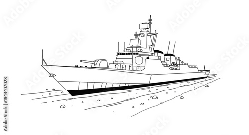 Naval Warship Illustration - Military Vessel on Water