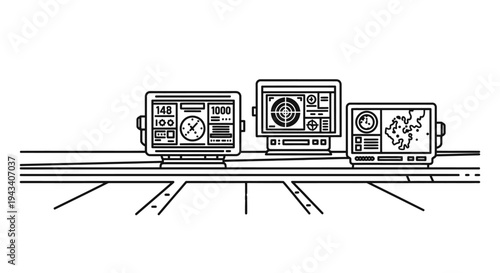 Navigation Instruments: Radar, GPS, and Chart Plotter on a Ship's Bridge