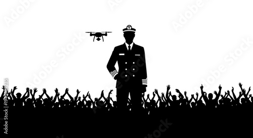 Pilot with Drone Over Cheering Crowd, Technology, Future, Innovation, Success