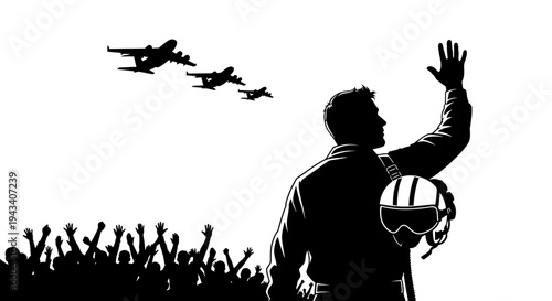 Pilot waves goodbye to cheering crowd as planes fly overhead