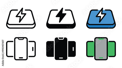 Battery Icons with Lightning Bolts and Mobile Phones