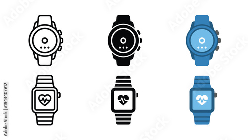 Smartwatch Icons with Heart Rate Monitor