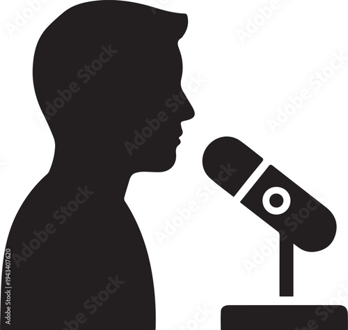 Person Speaking into Desk Microphone Silhouettes