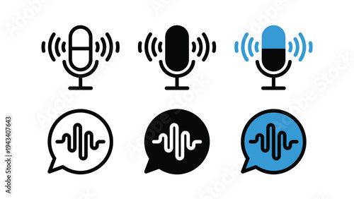 Microphone and Sound Wave Icons on White Background