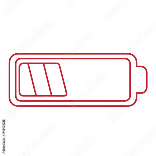 Low battery icon with red outline and empty space on a white background  symbolizing power level