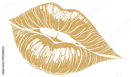 Golden lips isolated on white background