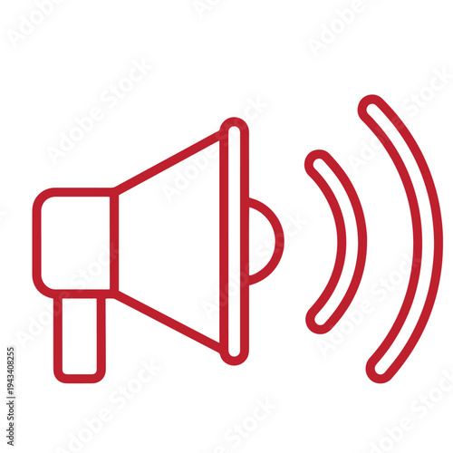 Red line art illustration of a megaphone with sound waves coming out  communication and announcement symbol