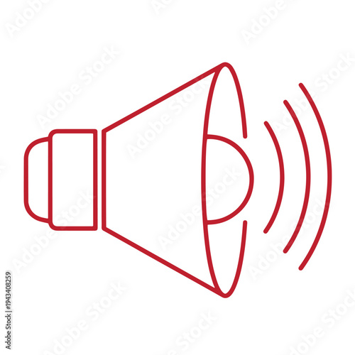 Red line art illustration of a megaphone with sound waves coming out  loudspeaker icon
