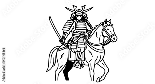 Samurai Warrior on Horseback - Japanese Warrior Illustration
