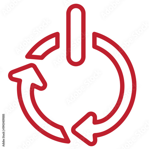 red power button with circular arrows icon for restart or refresh  symbol for reboot or reload