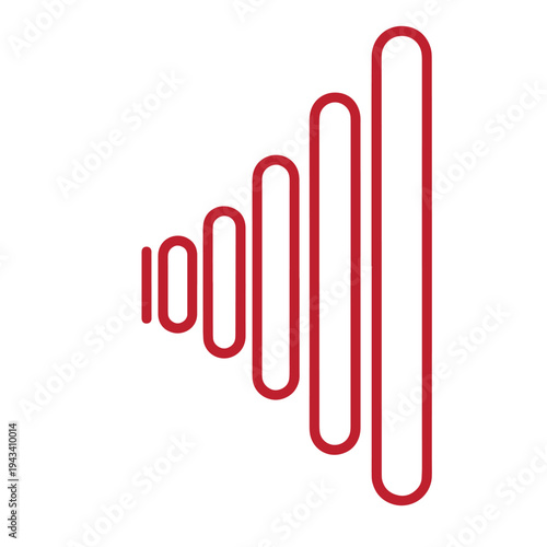 Red sound wave symbol for audio music volume levels indicator  sound bars increasing in height