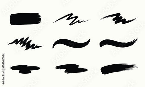 Collection of black brush strokes and eyebrow illustrations