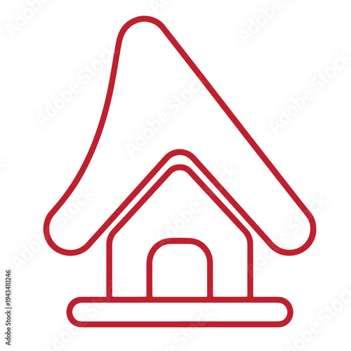 Simple red line drawing of a house with a triangular roof and a small doorway  minimalist home icon