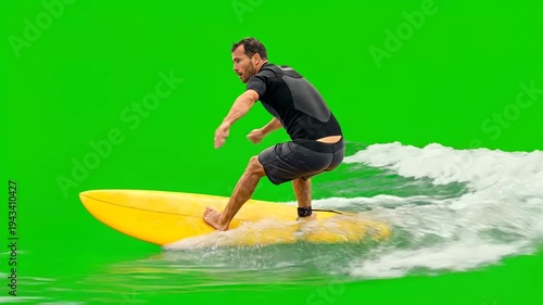 surfing isolated on green screen background for vfx projects