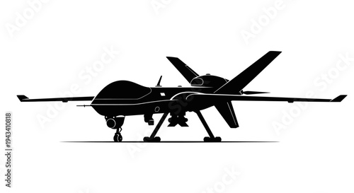 Silhouette of a modern military drone on a white background