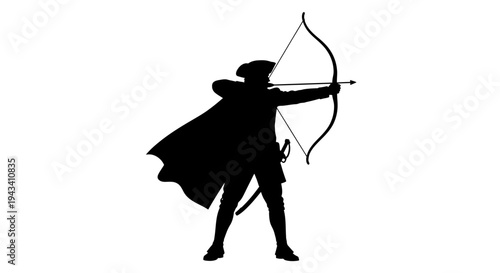 Silhouette of a Revolutionary War Soldier Aiming a Bow and Arrow