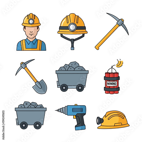 Mining Equipment and Miner Icons: Safety, Tools, and Resources