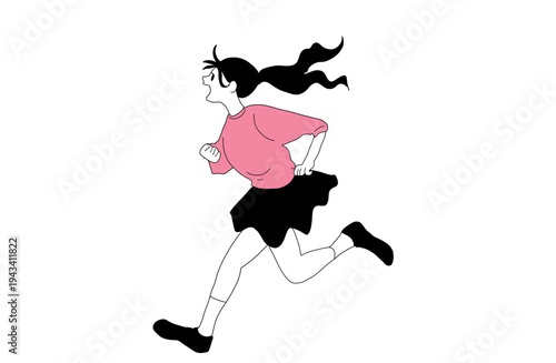 横を向いて全力で走る女の子のイラスト　スポーツと健康　手書きベクター素材