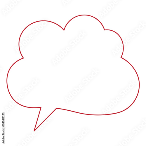 A red outline of a speech bubble on a plain white background for communication and dialogue representation