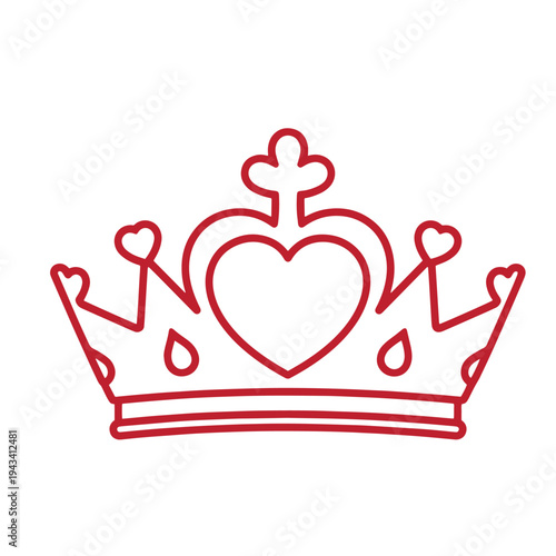 Red crown icon with heart shape in the middle and cross on top  royalty symbol