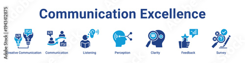 Communication Excellence Icon Banner blue color
