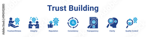 Trust Building Icon Banner blue color