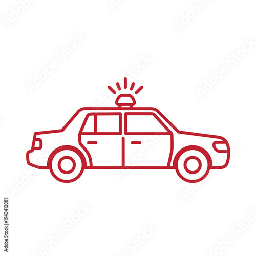 Red line art illustration of a taxi cab with light on top  simple transportation icon